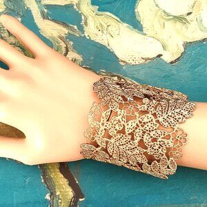 Iris Apfel Rose Gold Tone Metal Lace Like Cuff Bracelet